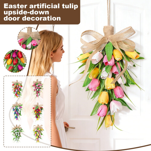 Guirlanda de Páscoa com flores artificiais de 40 cm (16 polegadas)