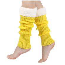 Women's Fleece-Lined Knit Sock Slippers with Non-Skid Soles – Warm for Hardwood Floors, Offices, Bedrooms & Travel – Yellow, 1PC