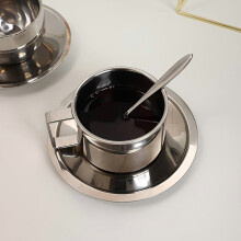 Stainless Coffee Cup & Saucer Set, Porcelain Cappuccino/Latte Cups for Home/Office, Compatible with Specialty Coffee Drinks