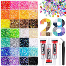 3mm Resin Jelly Rhinestones Set – 28 Colors, 22,400pcs Flat Gems with Glue – DIY Craft Kit for Shoes, Clothes, T-Shirts, Nails & Handmade Projects