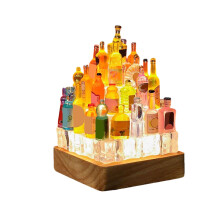 Miniature Colorful Bottles Set with Wooden Display Stand, Decorative Dollhouse Accessories for Crafting, Collecting, and Display