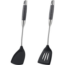 Silicone Spatulas & Turner Set – Stainless Steel, Non-Stick, Heat-Resistant, BPA-Free Kitchen Utensils (Black, 2PCS)