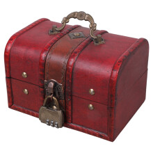 Antique Vintage Wooden Treasure Chest Decorative Wood Jewelry Storage Trunk Box with Metal Lock for Pirate Keepsake