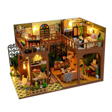 Miniatűr faház készlet bútorokkal és LED lámpákkal