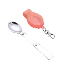 1X Spoon +1X Box, Outdoor Folding Travel Camping Utensil Stainless Pocket Spoon Fork