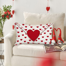 Housse de coussin « Lettre d'amour » pour la Saint-Valentin (50 x 28 cm) – Enveloppe blanche avec cœur rouge, coussin lombaire romantique pour