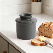 Ceramic Butter Dish with Lid, Kitchen Butter Holder Storage Container for Spreads, Soft Butter Keeper, 4.13x3.82in, Grey