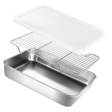 Stainless Steel Baking Pan with Cover Oven Rack Grilling Tool for BBQ and Refrigerator Storage