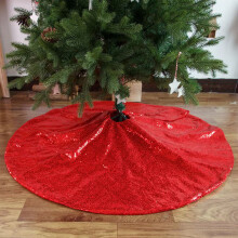 Jupe de sapin de Noël réversible à paillettes, 122 x 122 cm, tapis rond scintillant avec dos antidérapant pour protéger le sol autour du sapin,