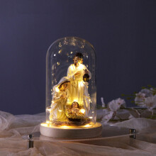 LED-kerststaldecoratie, glas, hout en hars, 7,7 x 4,7 inch