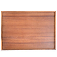 Plateau de service en bois d'acacia 23 x 16 cm, plateau décoratif rectangulaire marron à rebord surélevé pour thé, café, en-cas