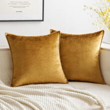 Housse de coussin décorative en velours doré foncé 40 x 40 cm