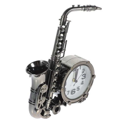 Saxophone-Shaped Retro Alarm Clock - Plastic, Dark Grey 2