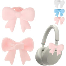 Accessori per cuffie con fiocchi in silicone rosa e blu, confezione da 4 (2 pezzi per colore), clip morbide, decorazioni 3D compatibili con tutte le
