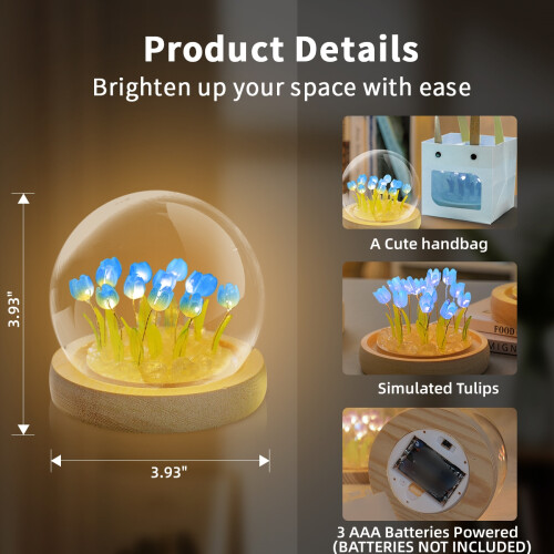 Νυχτερινό φωτιστικό LED Taplcvy Tulip – Φωτιστικό τεχνητών λουλουδιών με μπαταρία για 1