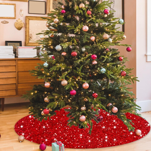 Sequins Christmas Tree Skirt 48x48 in Red 1
