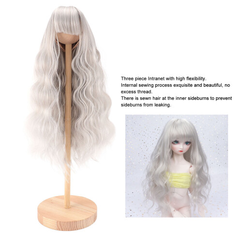 Long Curly Doll Wig Silver Gray 7.3-8.3in Head Replacement 2