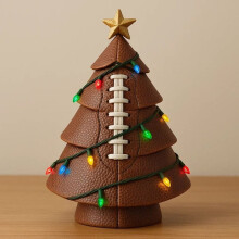 Football-Shaped Christmas Tree Decor with Colorful Lights & Gold Star Topper – Compatible with Game Room, Man Cave, Sports Fan Gift