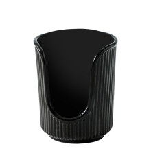 1X Black Plastic Cup Holder for Paper Cups, Vertical Stripes Design, Compatible with Standard Disposable Cups