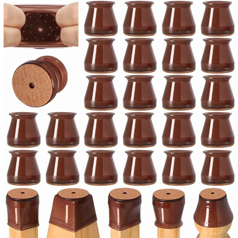 24 Pcs Silicone Chair Leg Protectors For Hardwood/Tile Floors, Felt Bottom, Non-Slip, Noise-Reducing (Fit 0.9"-1.29") 9152228429178
