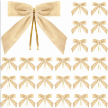 24Pcs Champagne Velvet Bows for Christmas Tree, Wreath, Garland & DIY Wrapping – Beige 3.5x3.5"