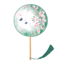 Chinese Fan,Inks Painting Ancient Chinese Wedding with Pendant Handhelds Round Tassels Silk Fan