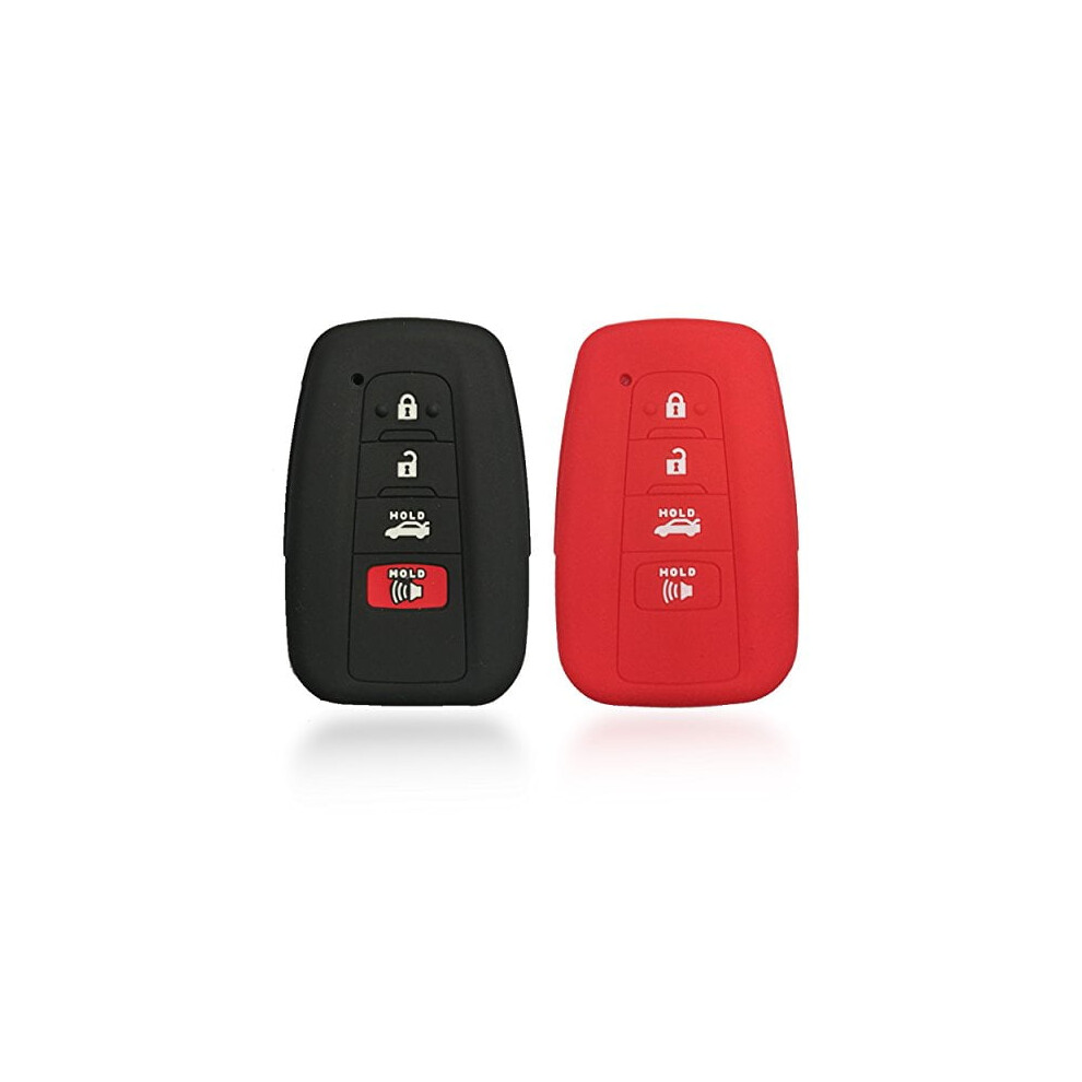 2Pcs Silicone 4-Button Smart Key Cover For Toyota Camry, Rav4, C-Hr, Prius, Avalon, Corolla Â Compatible With 2017Â2020 Models ( & Red) Black/Red 9152228430181