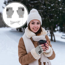 Unisex USB Heated Gloves, Rechargeable Full/Half-Finger, Winter Hand Warmers for Women & Men, Portable Heated Mittens, Gray