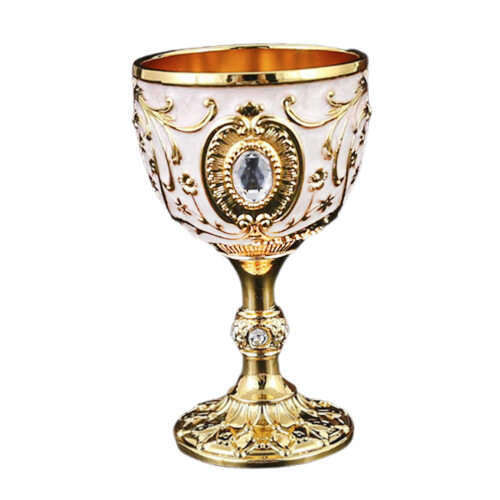 Embossed Water Goblet Drinking Cup Collection Reusable Tableware Metal Cup Mini Gold White 2
