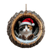 Goowood 5D Flat Christmas Cute Cat Ornament - Adorable Orange Cat Pendant for Xmas Tree, Holiday Home Décor for Pet Lovers