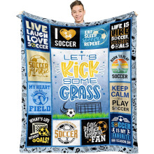 Couvertures de football pour garçons 152 x 127 cm – Cadeaux de Noël et d'équipe, compatibles avec les amateurs de football et les jeunes joueurs