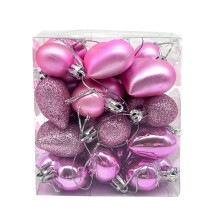 Valentins Heart Ornaments, 24 Pcs Red Pink Glitter Heart Shaped Baubles Hanging Romantic Valentines Tree Decorations Gift for Her(Pink)