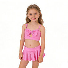 Flickbaddräkt i två delar med volangkjol, färgglad och enfärgad bikini för barn – rosa, storlek 6-7 år, matchande strandpoolset för hela