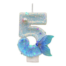 Blue Mermaid Tail Birthday Cake Candles Number Candle Topper 2.95 Inch Height Paraffin Wax Smoke-Free Celebration Supplies Anniversary Party Decor(F)
