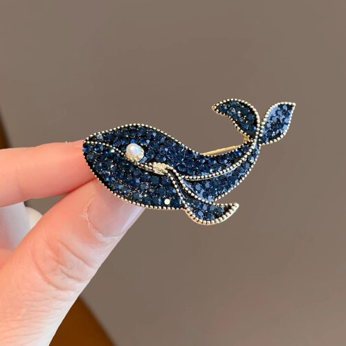 Κομψή καρφίτσα Camellia & Blue Dolphin – Χρυσαφί φλοράλ καρφίτσα πέτου για γυναικεία 2