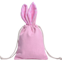Sac à cordon en velours rose avec motif lapin de Pâques (1 pièce)