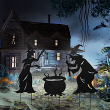 Piquets de jardin sorcière d'Halloween avec chaudron (3 pièces)