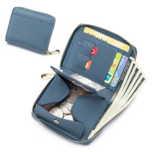 Naisten aito nahkalompakko, RFID-estoinen minikokoinen taskulaukku, korttikotelo vetoketjullisella kolikkotaskulla, naisten luottokorttikotelo