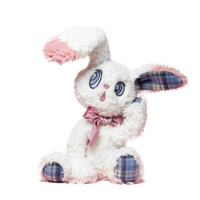 Adorable peluche chat-lapin toute douce avec des accents à carreaux, un nœud rose et de grands yeux – Cadeau câlin idéal