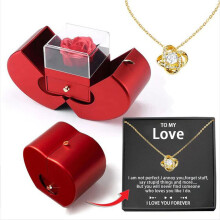 Rose éternelle avec collier, rose préservée en boîte, roses rouges éternelles, coffret en forme de cœur, cadeau pour elle, petite amie,