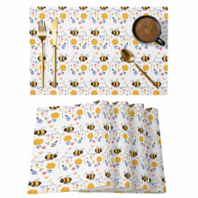 Ensemble de 6 sets de table printaniers, motif aquarelle de fleurs et d'abeilles, antidérapants, lavables, pour les repas en intérieur/extérieur