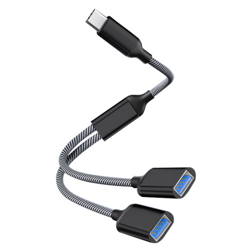 Adaptador divisor USB-C a USB-A: 2 puertos para carga y datos.