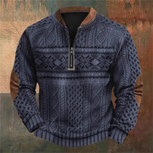 Felpa da uomo con mezza zip e stampa 3D, ideale per autunno e inverno.