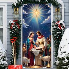Kit de décoration de porte de Noël - Tissu suspendu sur le thème du Père Noël avec autocollants de bordure pour les entrées festives