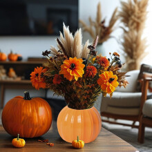 Vase à fleurs en forme de citrouille, petit objet décoratif en plastique pour étagère et cheminée, pot de fleurs original à poser sur une table