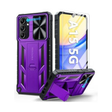 Kompatibelt med Samsung Galaxy A15-5G-skal: Stötsäkert, robust, militärklassat fallskydd med stöd – Lila TPU Matt Hybrid-skal