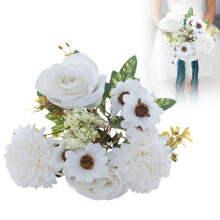 Bouquet de roses artificielles et chrysanthèmes blancs pour la Saint-Valentin, fleurs artificielles réalistes pour centre de table, mariage et