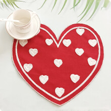 Valentine's Day Heart Embroidered Placemats & Coasters Set, Linen Table Runner Decor for Dining Table, Anniversary Dinner or Party Table Setting