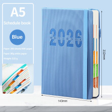 Agenda hebdomadaire et mensuel 2026, couverture rigide, papier 80 g/m², 365 jours, ruban marque-page, élastique, pochette, coins perforés, stylo