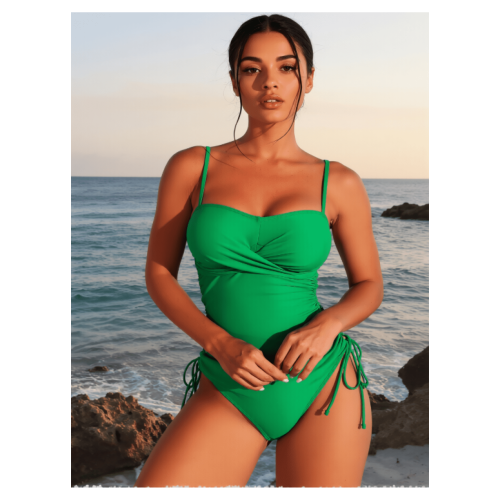 Γυναικείο πράσινο μαγιό Tankini δύο τεμαχίων με επένδυση στο πάνω μέρος